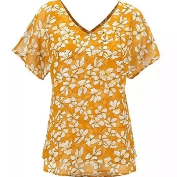 CAbi Thrive Blouse #3598 Butterscotch Yellow Floral Size Small - Picture 3 of 15